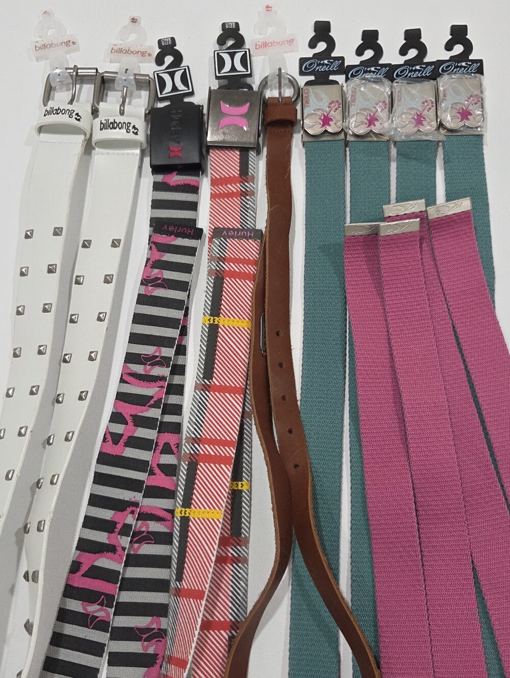Lot Of 9 Hurley Billabong O'Neill Belts - Surf Skate Y2K Studded Web Reversible